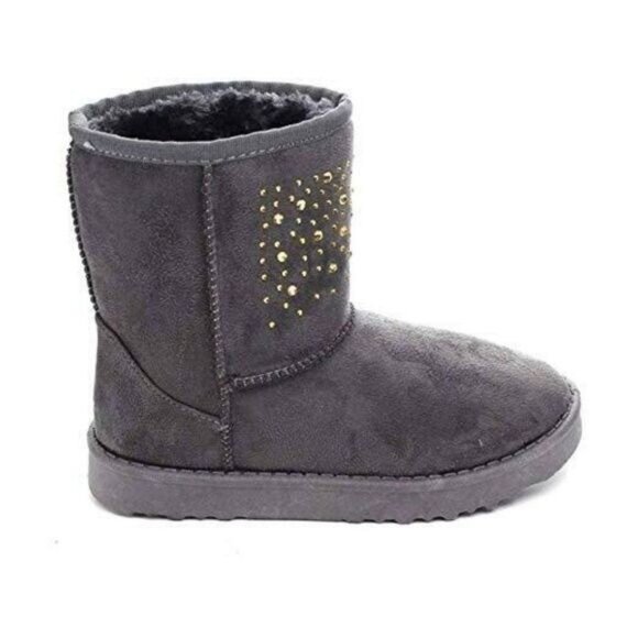Via Pinky Grey Rivet Vegan Shearling Suede Fleece Boots NIB Winter Booties NEW - Picture 2 of 4